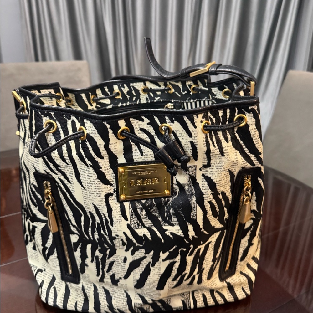 L.A.M.B. Zebra Print Shoulder Bag / tote with Gold Accents
